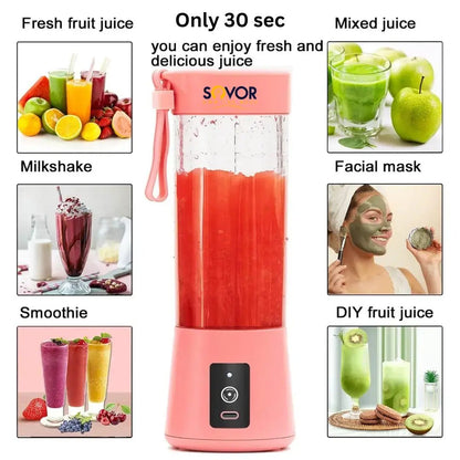 Portable Rechargeable Blender Juicer | 380ml USB Smoothie Maker - Sovor