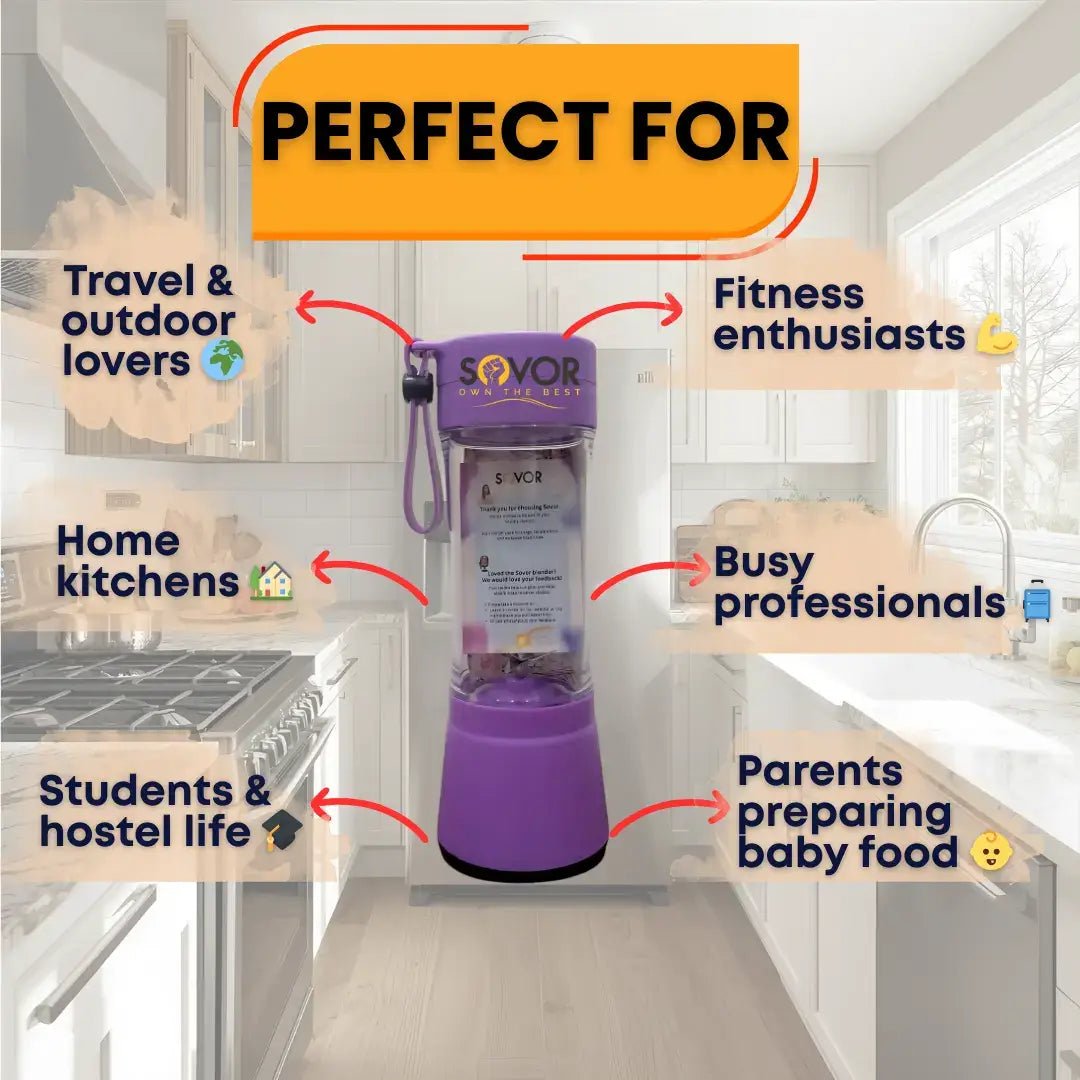 Portable Rechargeable Blender Juicer | 380ml USB Smoothie Maker - Sovor