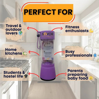 Portable Rechargeable Blender Juicer | 380ml USB Smoothie Maker - Sovor