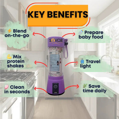 Portable Rechargeable Blender Juicer | 380ml USB Smoothie Maker - Sovor