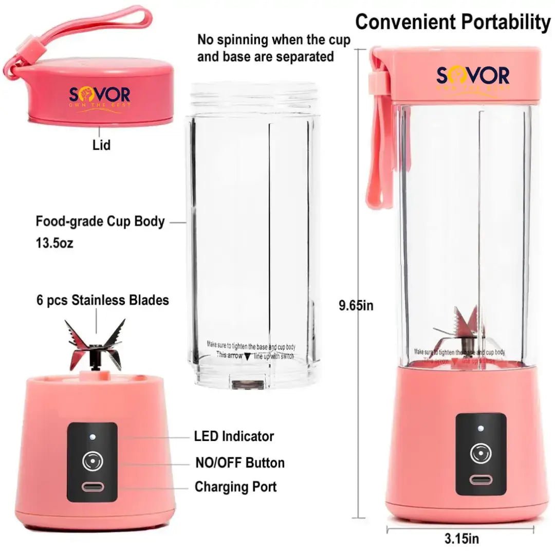 Portable Rechargeable Blender Juicer | 380ml USB Smoothie Maker - Sovor