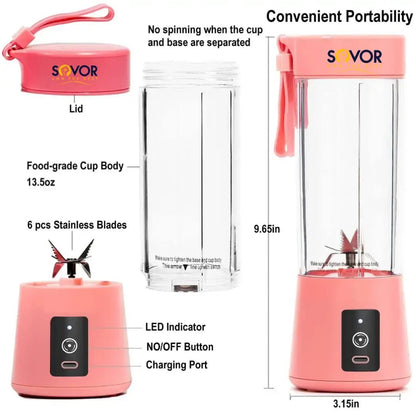 Portable Rechargeable Blender Juicer | 380ml USB Smoothie Maker - Sovor