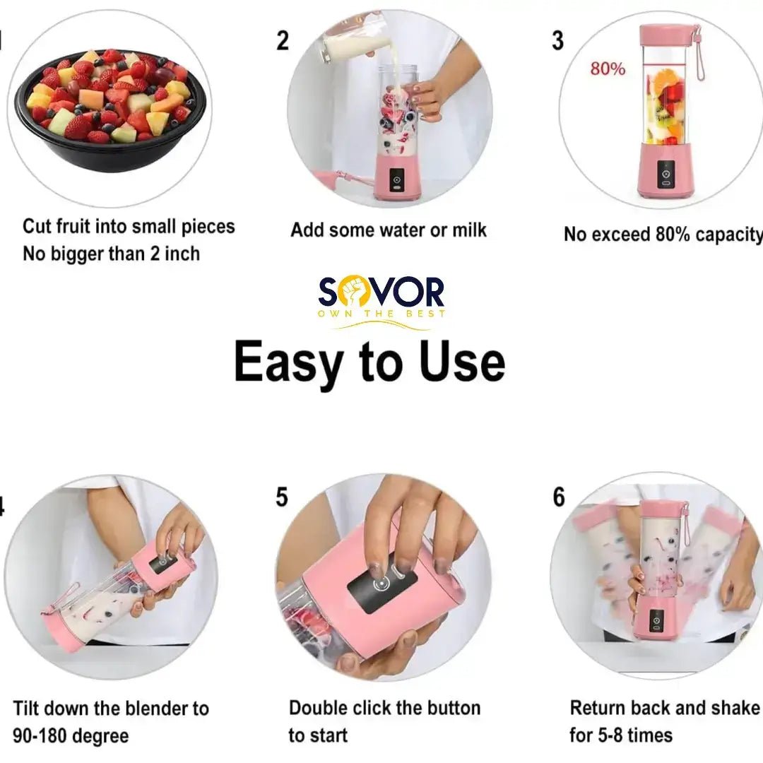 Portable Rechargeable Blender Juicer | 380ml USB Smoothie Maker - Sovor